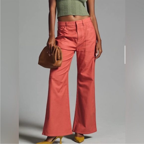 Anthropologie Pilcro Womens 31 Coral Wide Leg High Rise Painter Puddle Pants‎ - Picture 3 of 14